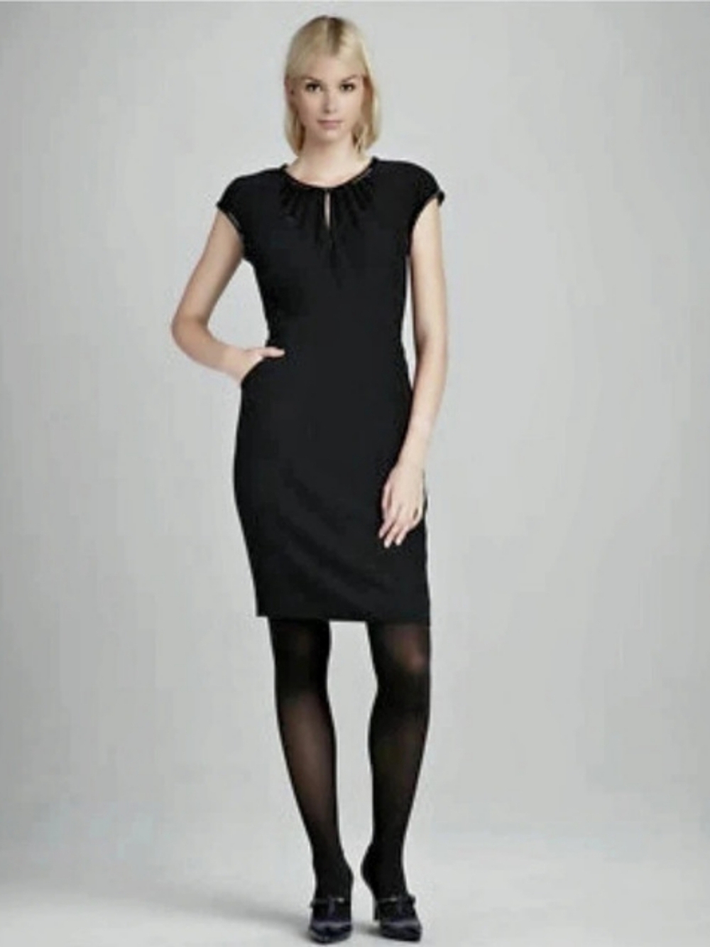 Tory Burch Gia  Black Midi Dress  With Beaded Derail Like New Size 4